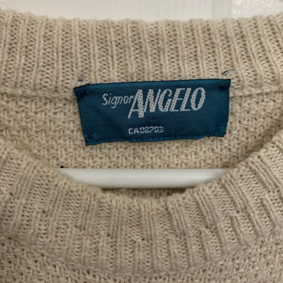 Vintage Unisex Oatmeal/Chocolate Brown Knit Oversized Sweater - Picture 2 of 7